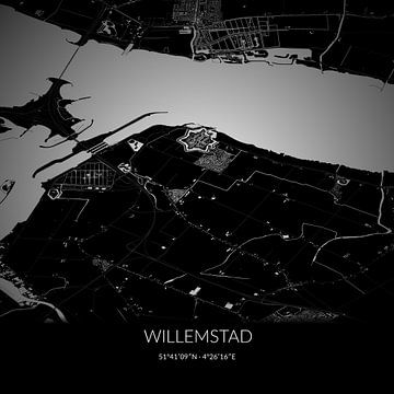 Carte en noir et blanc de Willemstad, Brabant-Septentrional. sur Rezona