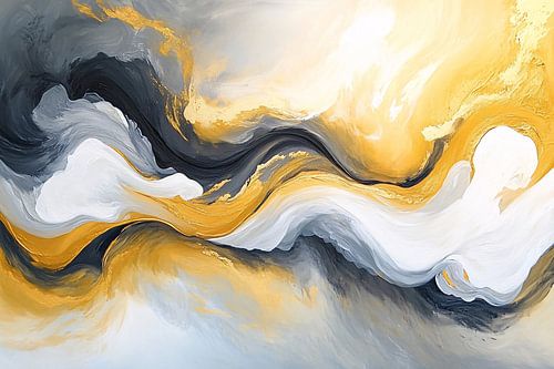 Abstract schilderij in goud en grijs