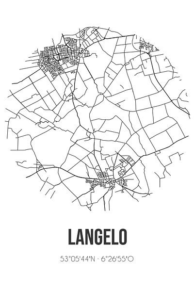 Langelo (Drenthe) | Landkaart | Zwart-wit van Stad & Wand