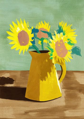 Zonnebloemen in een kruiklicht