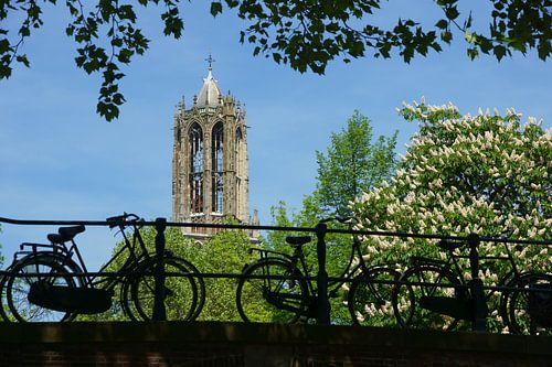 Fietsen op een brug in Utrecht 