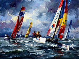 Ölgemälde: Katamaran-Regatta von Jan Keteleer