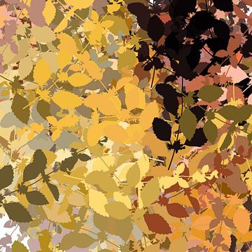 Moderne abstracte botanische kunst in warme retro kleuren. Kleurrijke herfst. van Dina Dankers