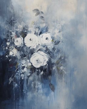 Abstract flowers in blue and white by Carla Van Iersel