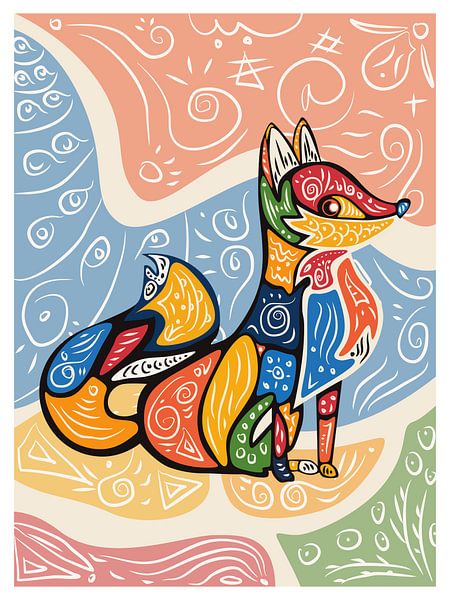 Colorful Abstract Fox Illustration by Kelly R Hayes