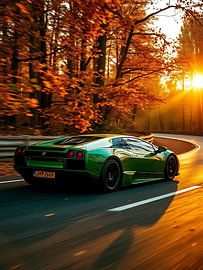 Lamborghini Murcielago Green Sunset Road 3