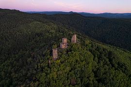 Kasteelruïne in de Franse Bossen bij Zonsondergang van Ewold Kooistra