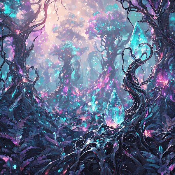 Futuristic Nature Aesthetic Wall Art | Neon Organic Digital Poster by VintageBioCanvas Studio