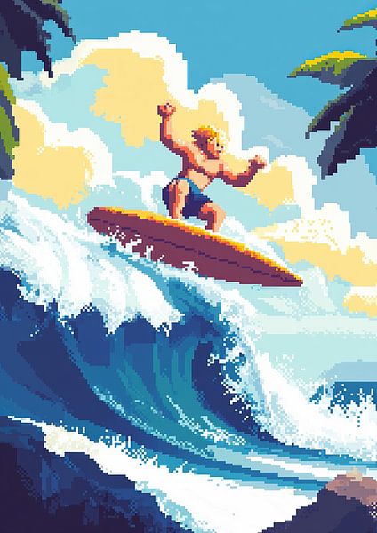 Surf Poster Surfing Pixel Art by Niklas Maximilian