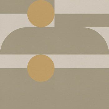 Art géométrique de style rétro. Cercles et rayures en olive et jaune no. 1