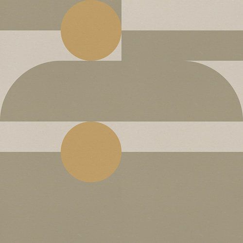 Geometrische kunst in retrostijl. Cirkels en strepen in olijfgroen en geel nr. 1
