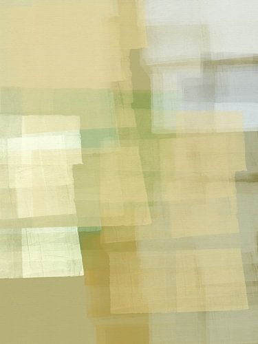 Levendige, heldere pasteltinten  - abstract minimalistisch schilderij in geel en groen