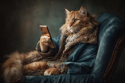 Portret van Lord Duskwhisker - Melancholische Denker in Oude Meesters Stijl