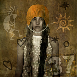 Badmuts Girl met Aboriginal Art in Mixed Media stijl