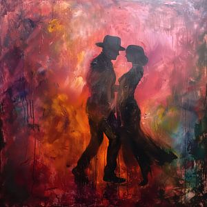 Mystérieux homme et femme dansant abstrait