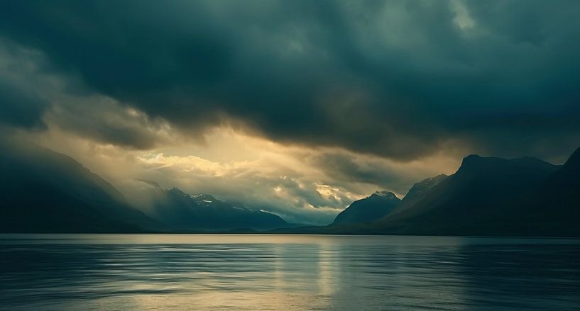 Reflecties in het kalme oceaanwater, zonsondergangstemming van fernlichtsicht