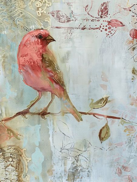 Bird on a branch in pastel colours by Studio Allee