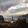 de stad Heidelberg met het kasteel bij zonsondergang van Thomas Heitz