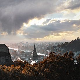 de stad Heidelberg met het kasteel bij zonsondergang van Thomas Heitz