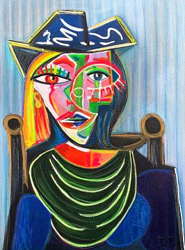 Abstract portret van de vrouw met de Baret a la Pablo Picasso van Danielle Ducheine