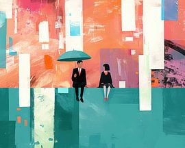 Man en Meisje | Abstract Schilderij met Man en Meisje van ARTEO Schilderijen