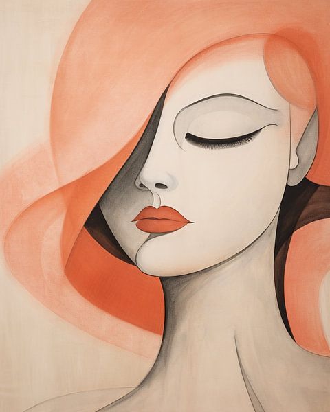 Peach - Modern Portret van Abstract Schilderij