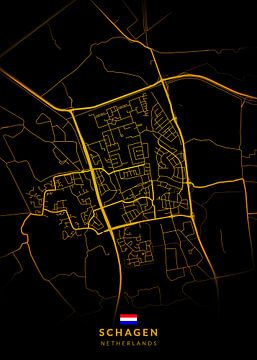 Stadsplattegrond Schagen Modern Zwart Goud van Kenda Maruyama