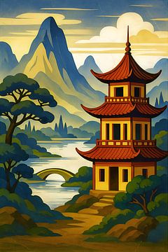 Japanse natuur illustratie. van Johannes