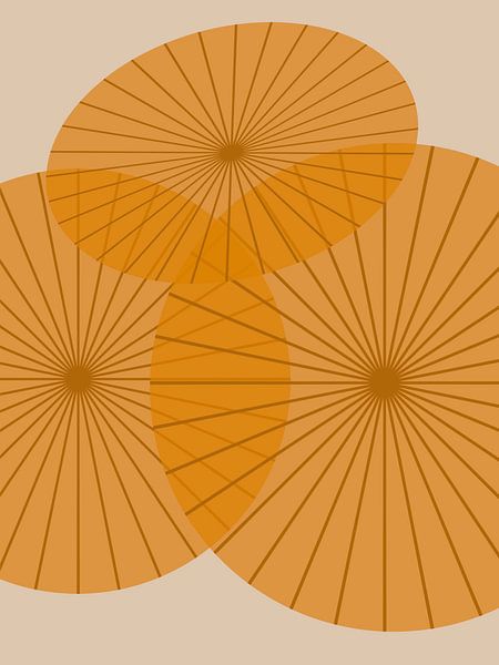 An abstract representation of three orange parasols in Thailand by Viola Verhoek