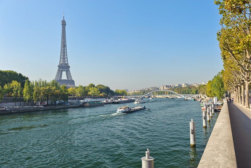 Zicht op de Seine en de Eiffeltoren. van Rene du Chatenier