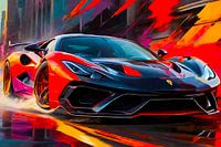 Super Sports Car Drive Front View - Colour Drawing
