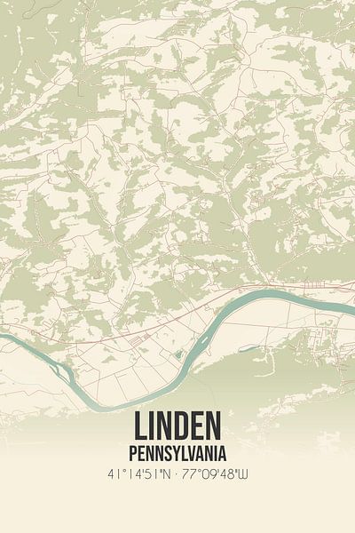 Vintage map of Linden (Pennsylvania), USA. by Prints of Place