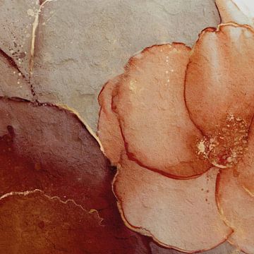Botanical Brilliance VI Botanische Schoonheid Abstract aquarel in aardetinten roestbruin, terracotta en sprankelend goud van MadameRuiz