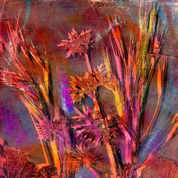 Bladeren en grassen in geel en roze van Claudia Gründler