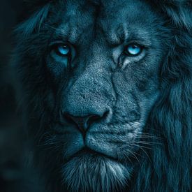 Leeuw in Kobalt Stille Kracht van Eva Lee