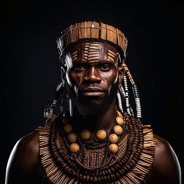 Afrikaanse Krijger uit Stam Canvas von Surreal Media