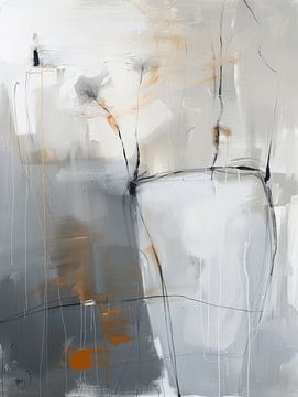 Modern abstract in wit, zwart en oranje van Japandi Art Studio