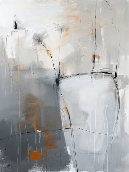 Modern abstract in white, black and orange by Japandi Art Studio