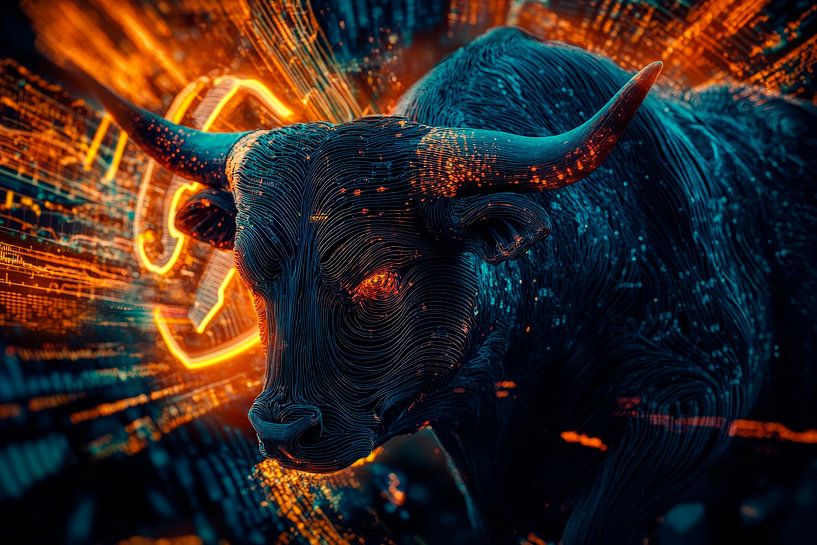 Bullenporträt mit Neon-Effekten von Poster Art Shop