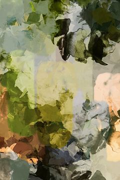 Abstract landschap in smaragdgroen, terracotta, bruin. van Dina Dankers