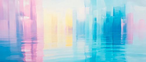 Fantasierijk waterlandschap in pastel
