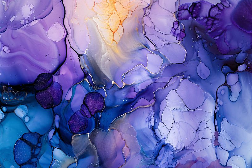 Abstract Expressionisme in Paars en Blauw van Art & Soul Creations