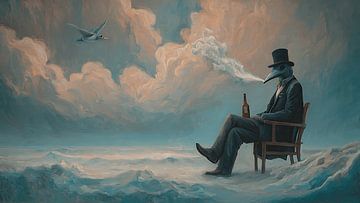 Dreamlike Morning Birds in Golden Sunrise Landscape Illustration by Aden Pink Studio