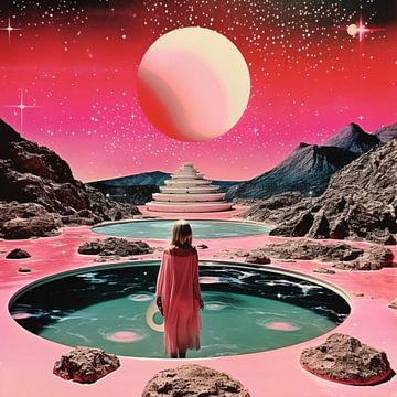 Eine Frau blickt auf eine kosmische Landschaft von Samantha Hearn