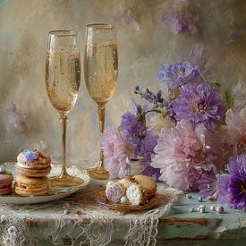 Bloemen en Champagne - Dromerig Elegant Stilleven van Joriali fotografie en schilderijen