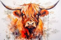 Scottish Highlander in watercolour