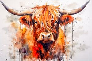 Schottischer Highlander in Aquarell