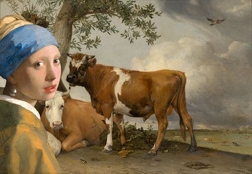 La fille avec une boucle d'oreille en perle et un taureau