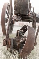 Farmhouse old cart in winter frost
