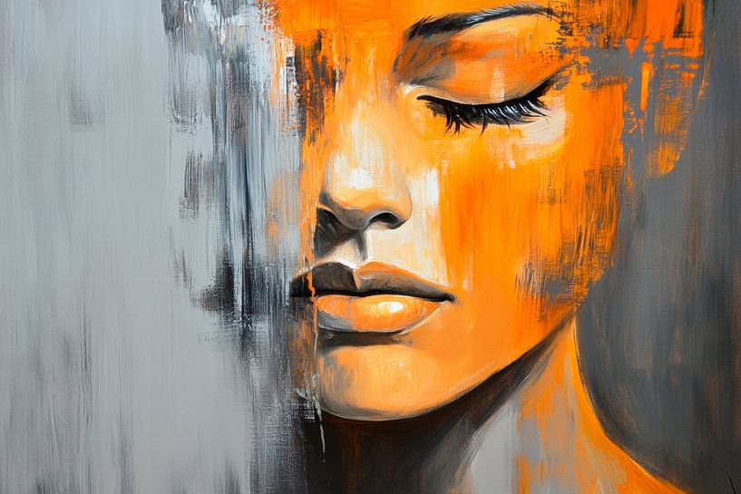 Portrait en orange - Silence émotionnel par Poster Art Shop